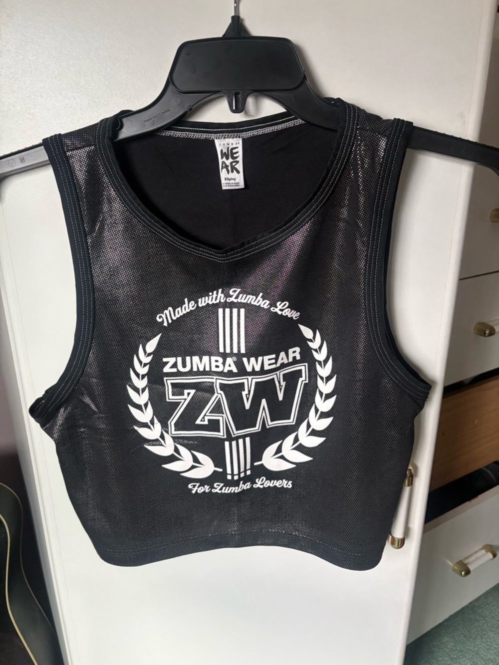 Zumba Fitness Black Mesh Crop Tank with White ZW Crest